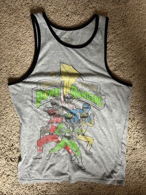 Power Ranger Gray Tank Top with Multicolor Ranger Graphic